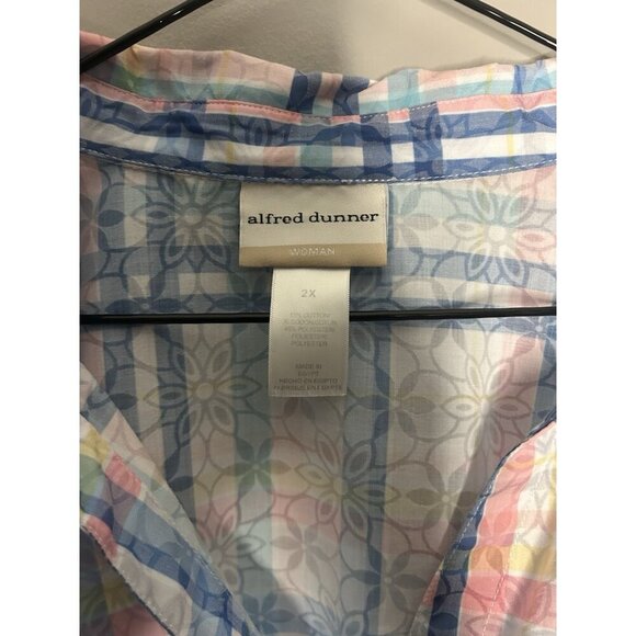 Alfred Dunner Button Up Shirt Size 22W Plaid Floral Short Sleeve Multicolor - Picture 2 of 7